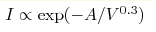 I\propto \exp (-A/V^{0.3})
