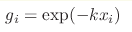 g_i=\exp(-k x_i)